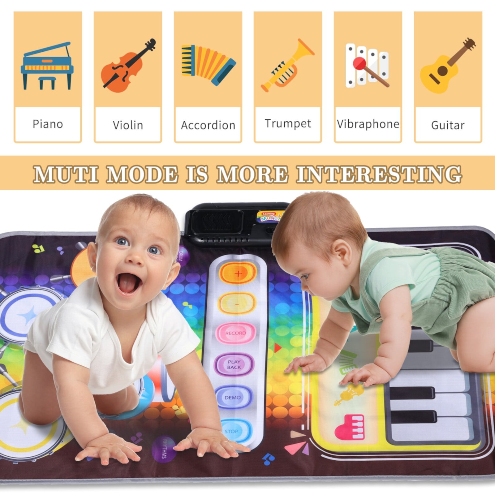 Portable 2 in 1 Music Mat with Electronic Drum & Piano Keys,Musical Playmat with Volume Control,Foldable Touch Instrument Blanket,Interesting Educational Gifts Toys for Boys Girls Baby Kids Multicolor Super Joy