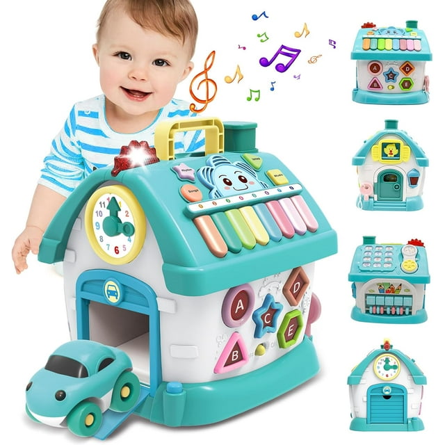 Baby Toys,Functional House for Baby 6 to 12-18 Months - Montessori Toys for 1 2 3 Year Old,Toys with Sound/Lights/Music/Clock/Telephone/Car,Smart Learning Home (Blue) CEDQ