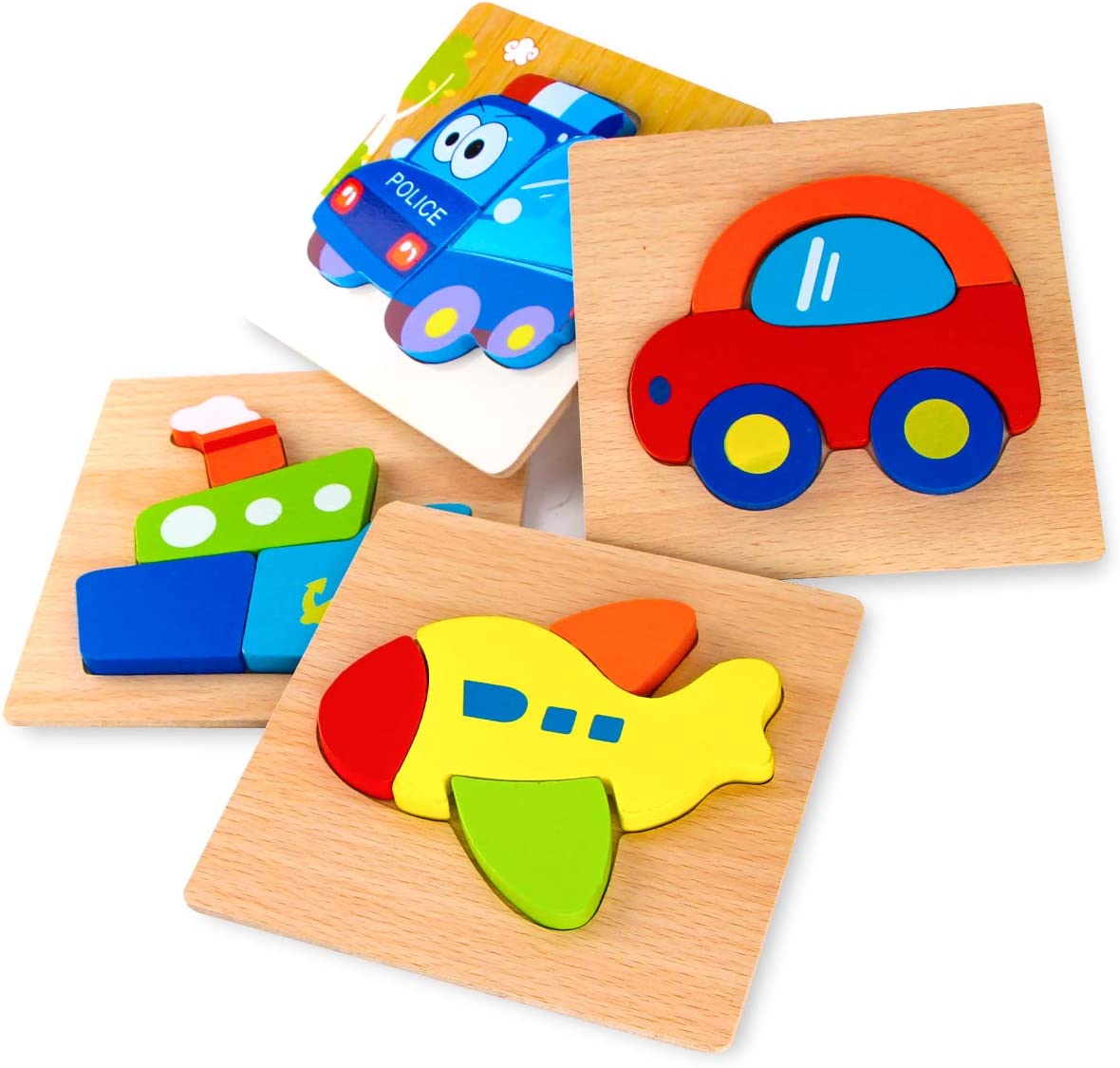 4Pcs Wooden Vehicle Puzzles for Kids, Montessori Toys for Toddlers 2-4 Years Old, Educational Learning Toys for Boy Girls 1 2 3 Years Gifts INvench