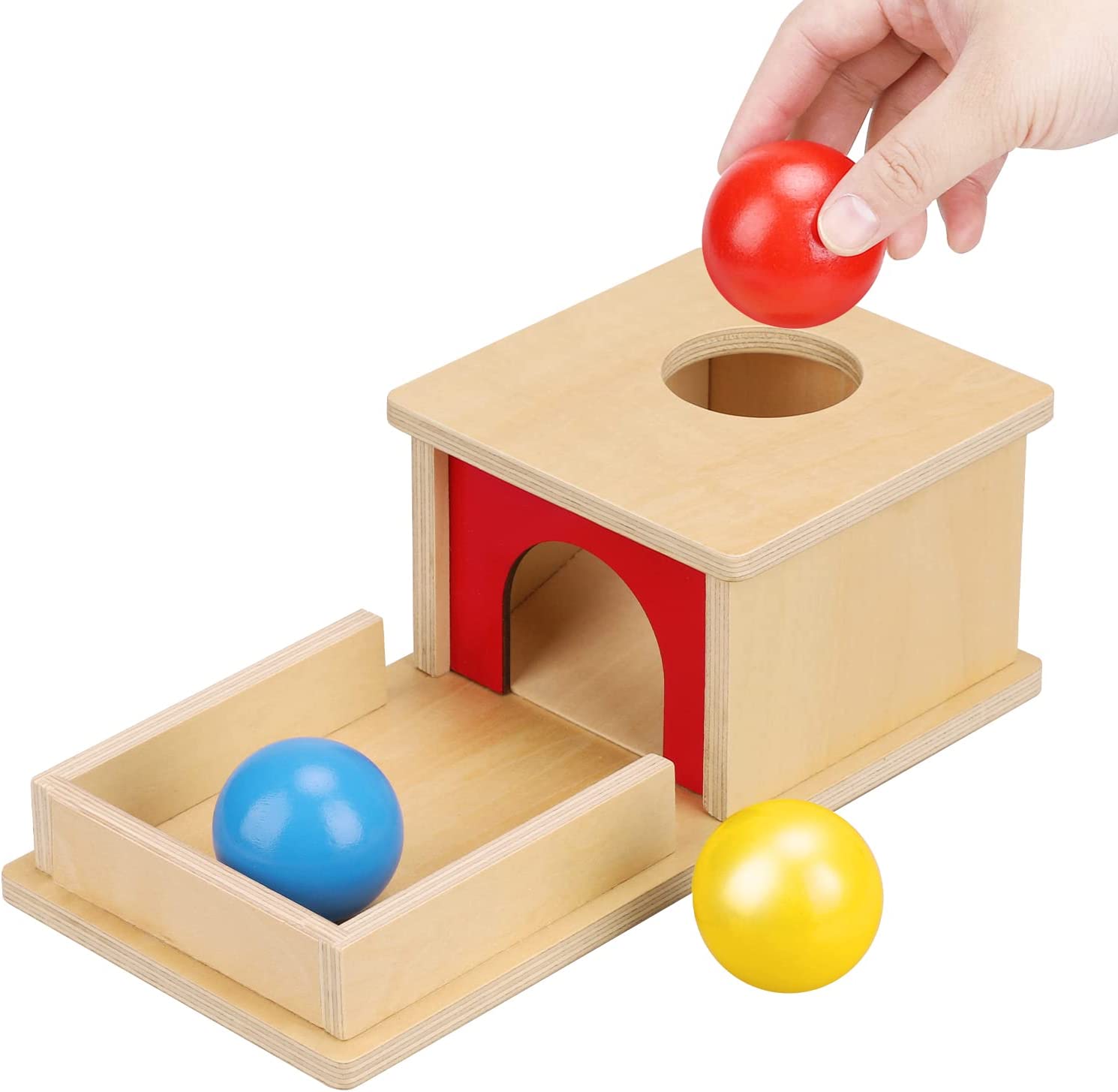 TOY Life Object Permanence Box with Tray and 3 Balls Montesorri Toys 6-12 Months Ball Drop Toy Box Wooden Baby Montessori Toys for Babies 6 to 12 Months Early Educational Montessori Ball Drop Box TOY Life