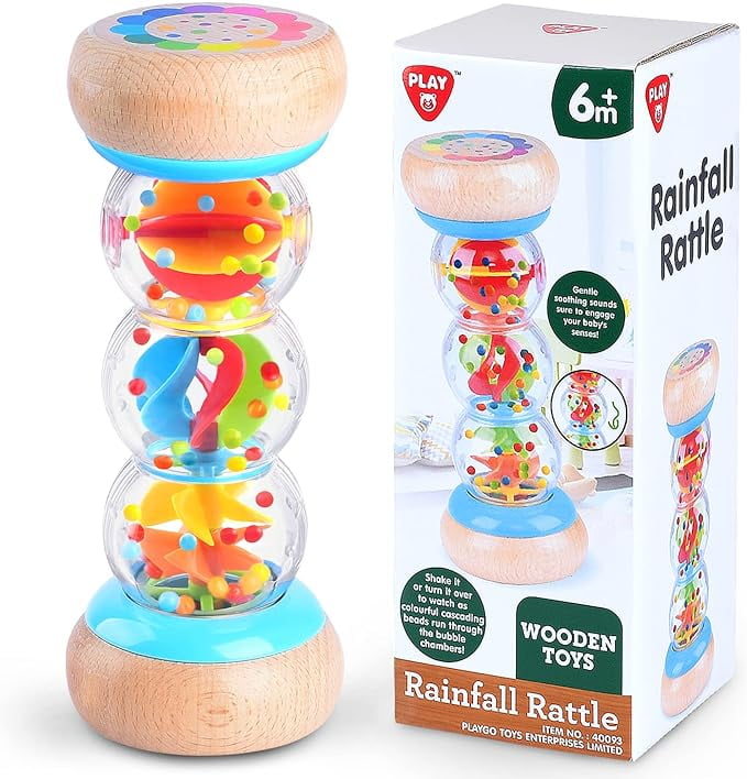 Toddlerino - 7 inch Wooden Rain Stick Montessori Toys for Babies 6-12 Months,Baby Rattle Toddler Shaker Sensory Developmental,Toy, Kids(Plastic + Wood) Toddlerino