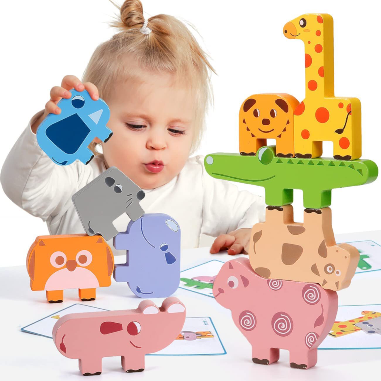 Style-Carry Montessori Toys for Kids 1 2 3, Wooden Stacking Building Blocks Construction Preschool Educational Gifts for Toddlers Boys Girls Style-Carry