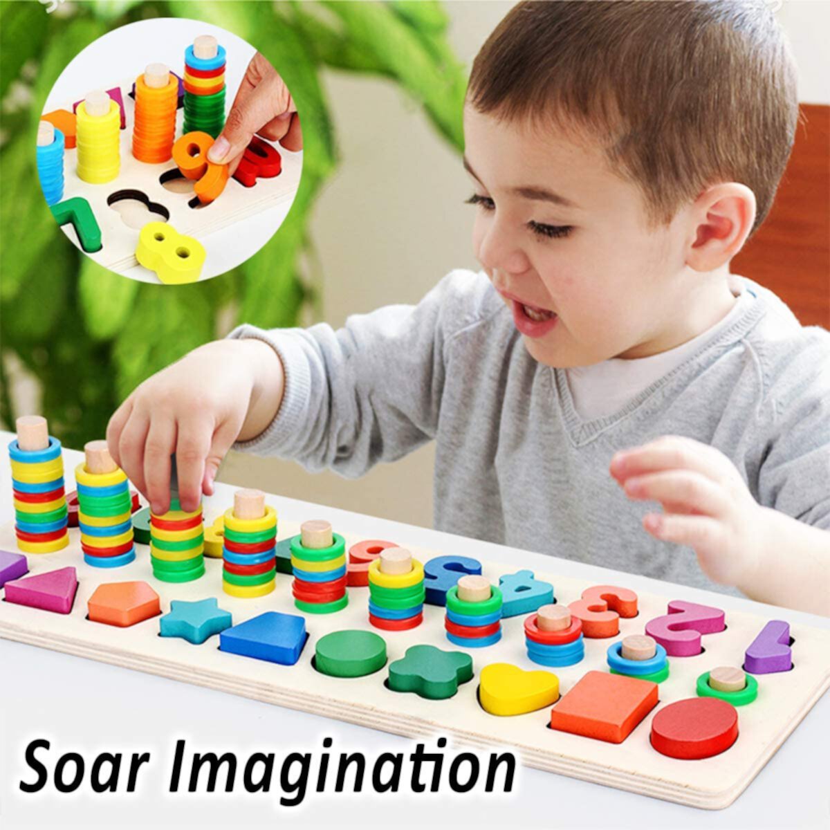 Educational Montessori Toys for Toddlers - Wooden Puzzles Blocks Number Stacking Best Preschool Learning Activities Shape sorter Math Game Baby Kids Girls Boys Ages 3 4 5 Years Old Rirool