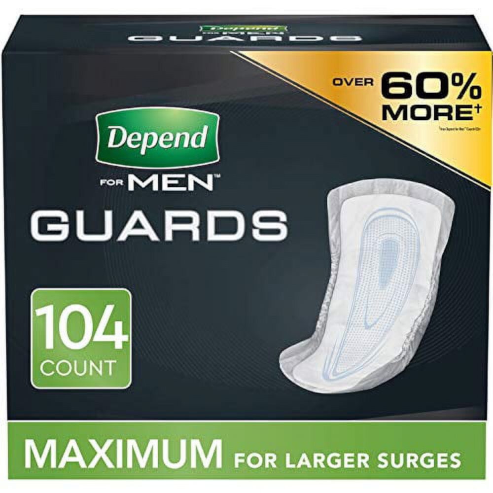 Depend Incontinence Guards/Bladder Control Pads for Men, Maximum Absorbency, 104 Count (2 Packs of 52) (Packaging May Vary) Visit the Depend Store