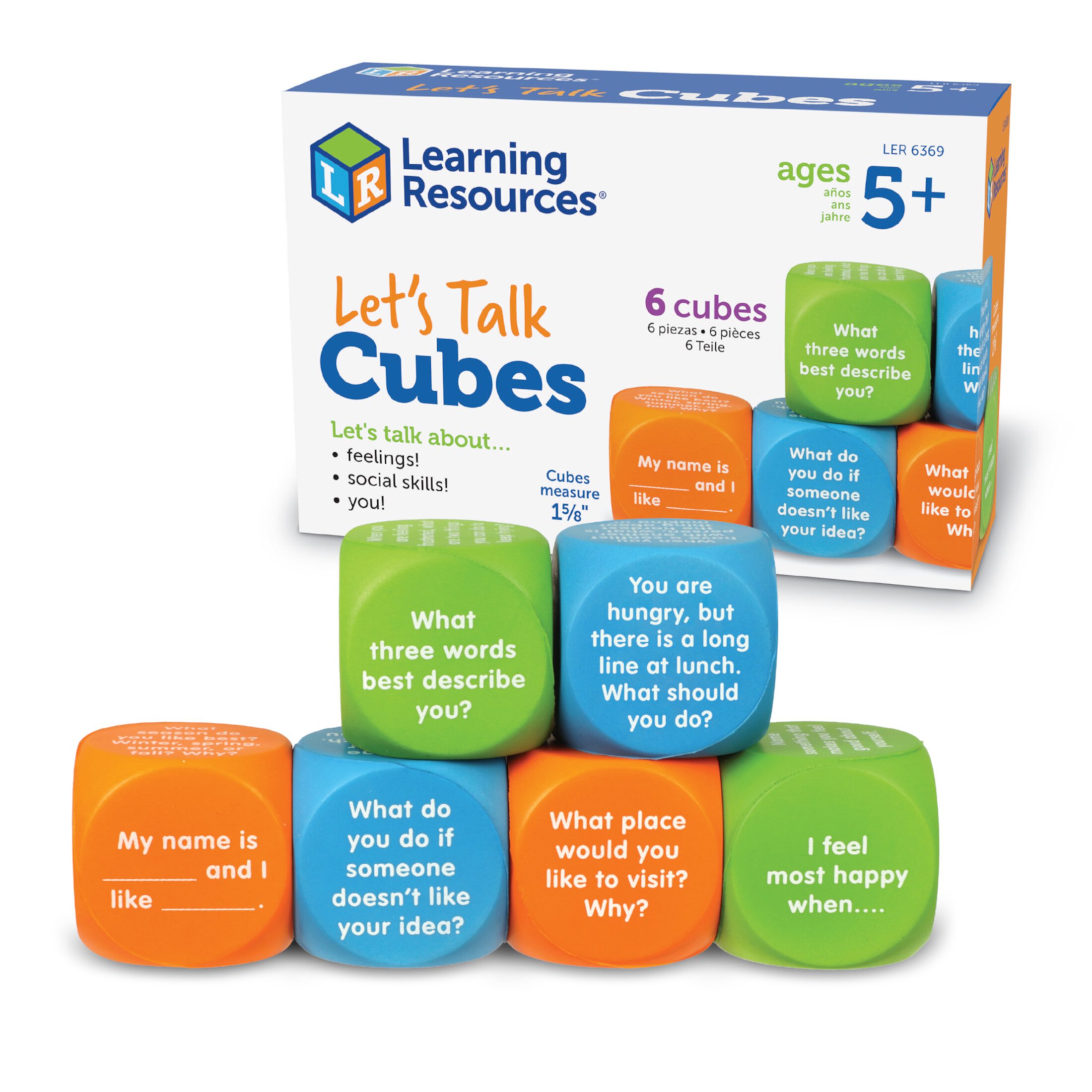 Learning Resources Let's Talk! Cubes, Conversation Cubes, 6 Cubes with 36 Prompts, Ages 5+ Learning Resources