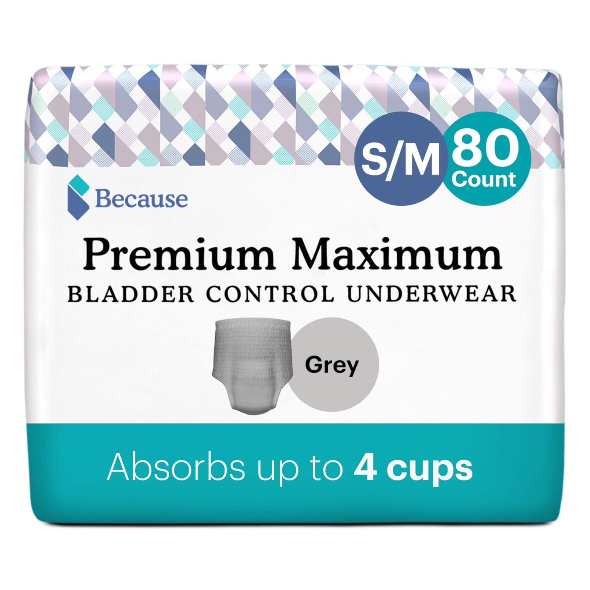 Because Premium Maximum Incontinence Underwear for Men - Grey, S/M, 80 Ct Visit the Because Store