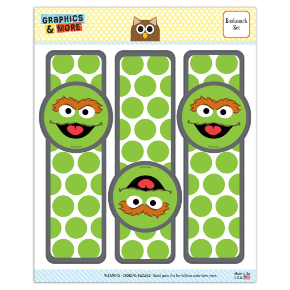 Sesame Street Oscar the Grouch Face Set of 3 Glossy Laminated Bookmarks Graphics and More