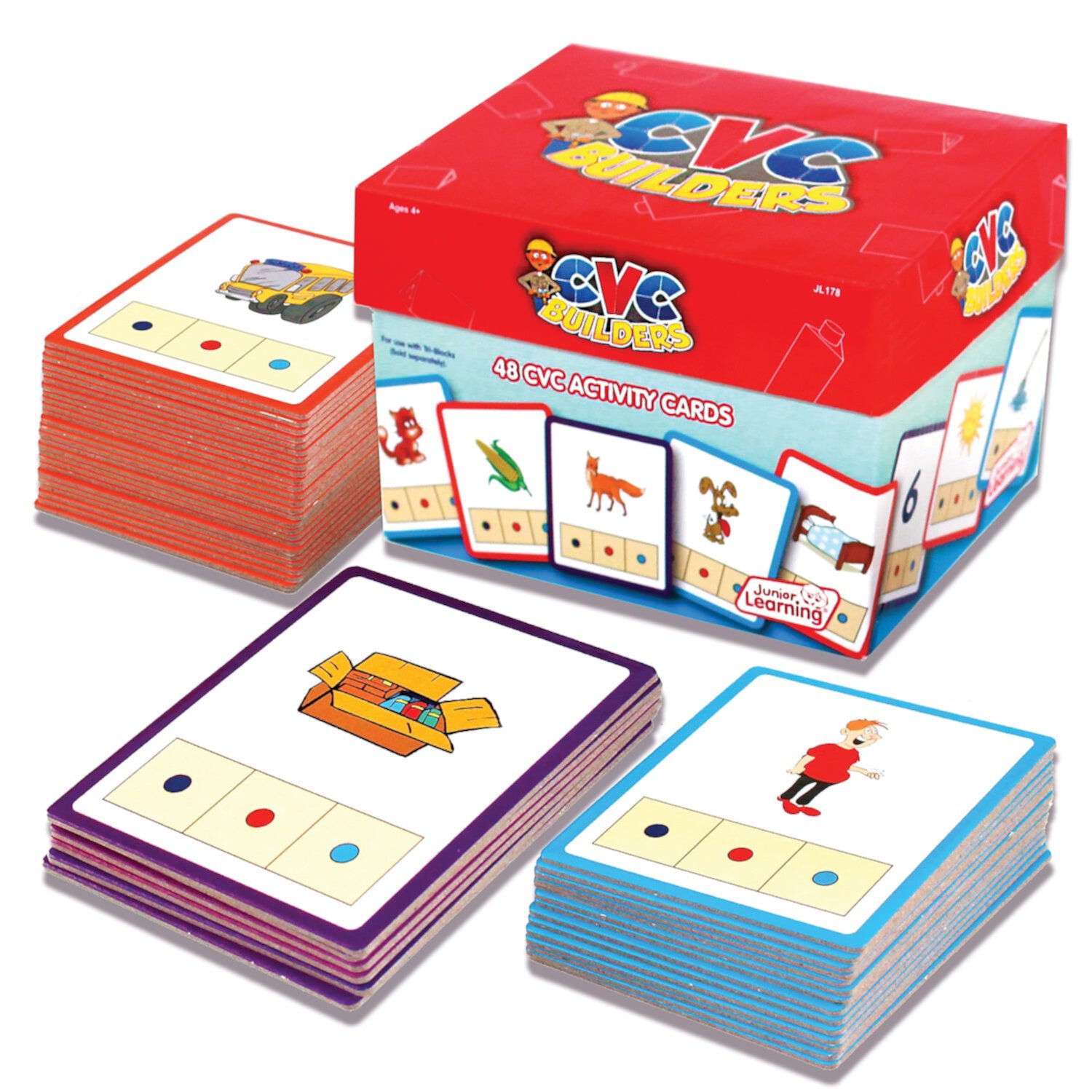 Junior Learning CVC Builders Activity Cards, 48 Cards, Ages 4-5, Phonics & Spelling, Pre K-K Junior Learning