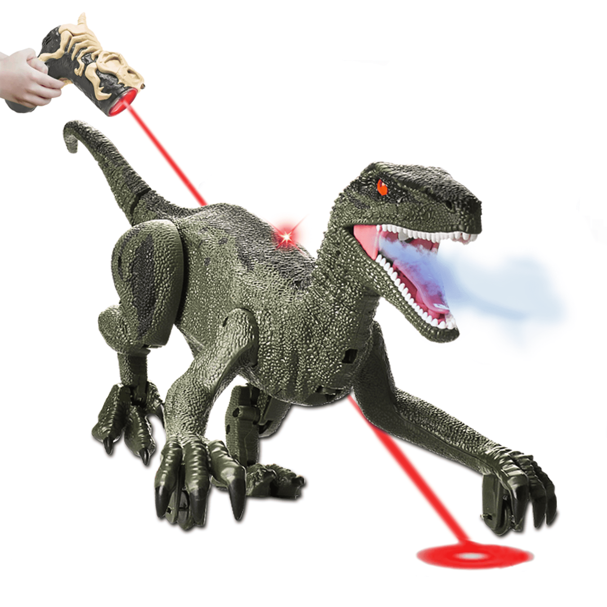 Richgv Remote Light Control Dinosaur Toys for Boys 3-8 Year Old, Light Chasing RC Dinosaur Toys for Kids 3-5, Walking Velociraptor Robot Dinosaur Toys with Spraying Roaring Richgv