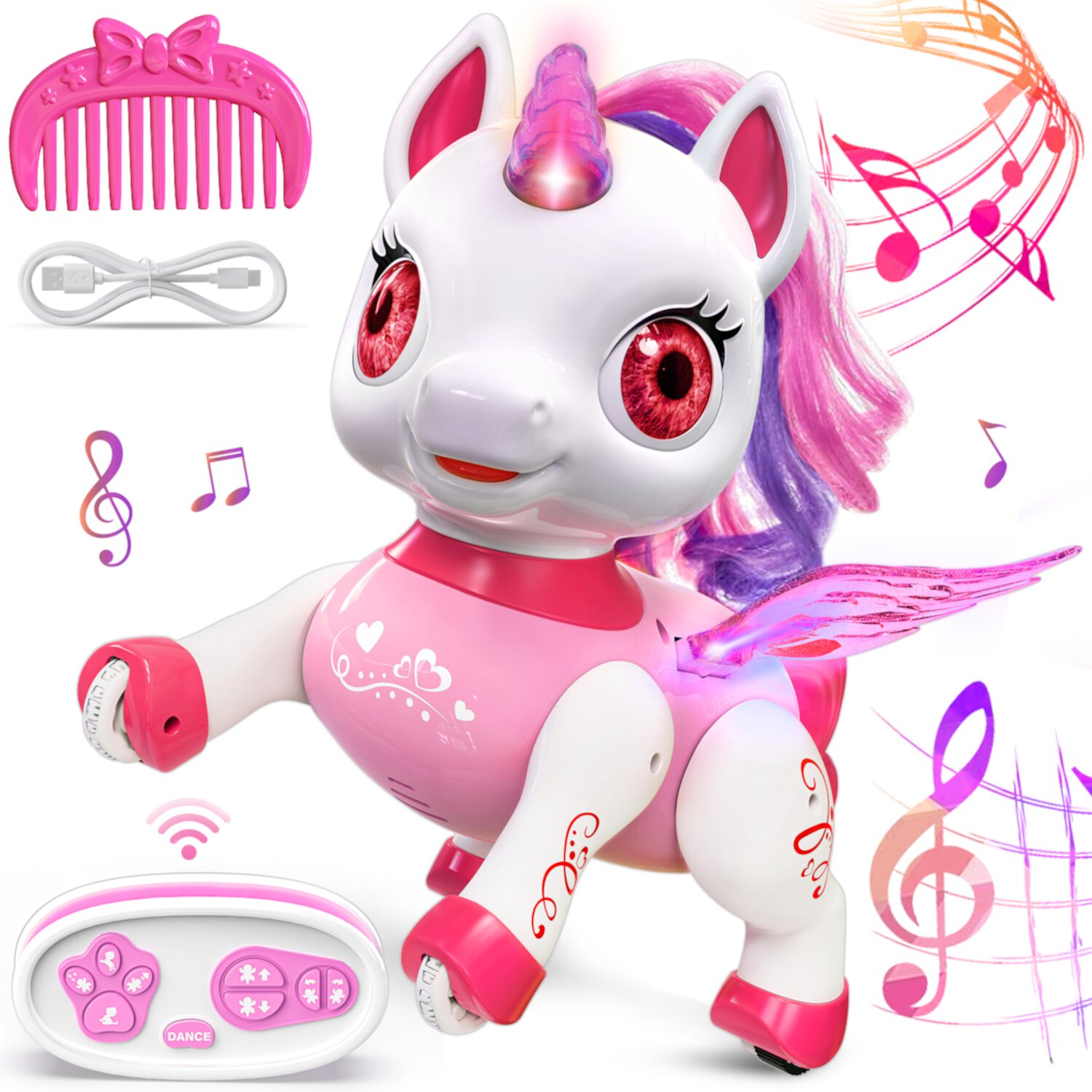 Freecat Girls Unicorn Toy, Kids Robot Pets, Remote Control Robot Toy for 3 4 5 6+ Years Old, Birthday Christmas Gift for 2-4 5-8 Years, STEM Toy Program Treats, Dancing Robot Unicorn Kids Toy (Pink) Freecat