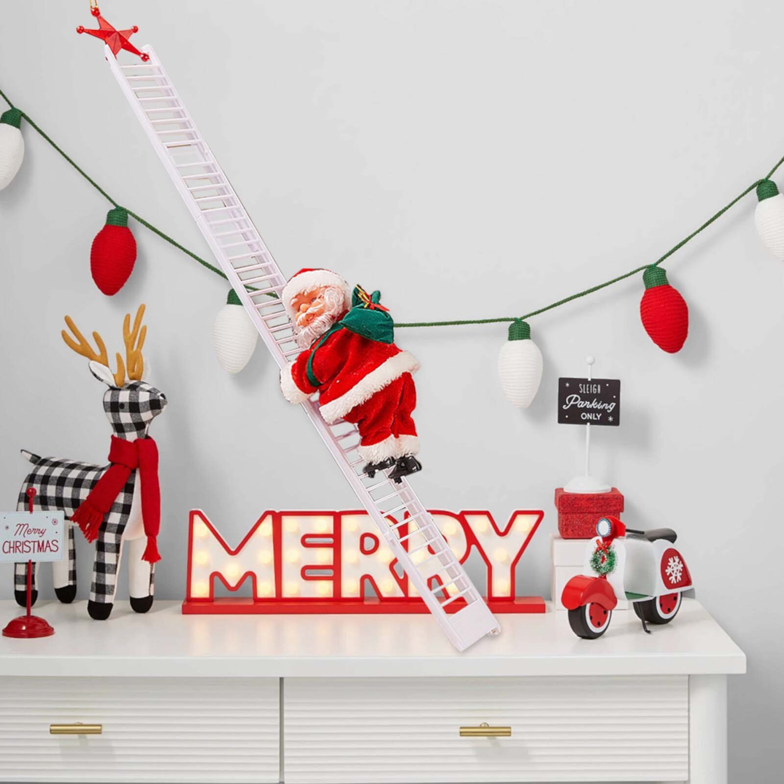 Christmas Climbing Santa Ladder Decoration Climbing Santa Doll Toy With Christmas Music Climbing Santa Ladder For Home Party Wall Tree Decoration(no Batteries) TANGNADE