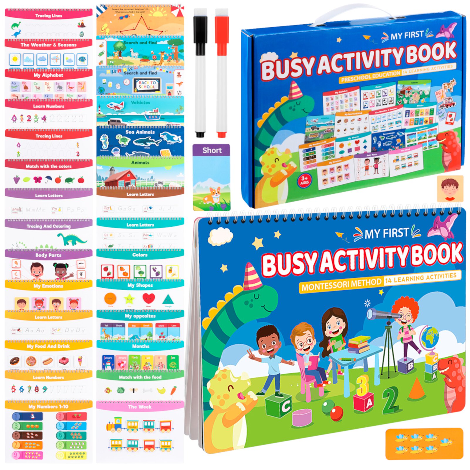 sixwipe Busy Book for Toddlers 2-6, My Preschool Kindergarten Learning Activities Sticker Books with 28 Themes Autism Sensory Toys Christmas Birthdays Gifts for Boys Girls Sixwipe