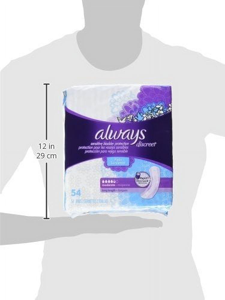 Always Discreet Pads, Bladder Protection, Long Length, Moderate Absorbency 54 ea (Pack of 3) Always Discreet