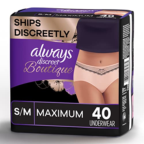 Always Discreet Boutique, Incontinence & Postpartum Underwear for Women, Disposable, Maximum Protection, Peach, Small/Medium, 20 Count, Pack of 2 Always Discreet