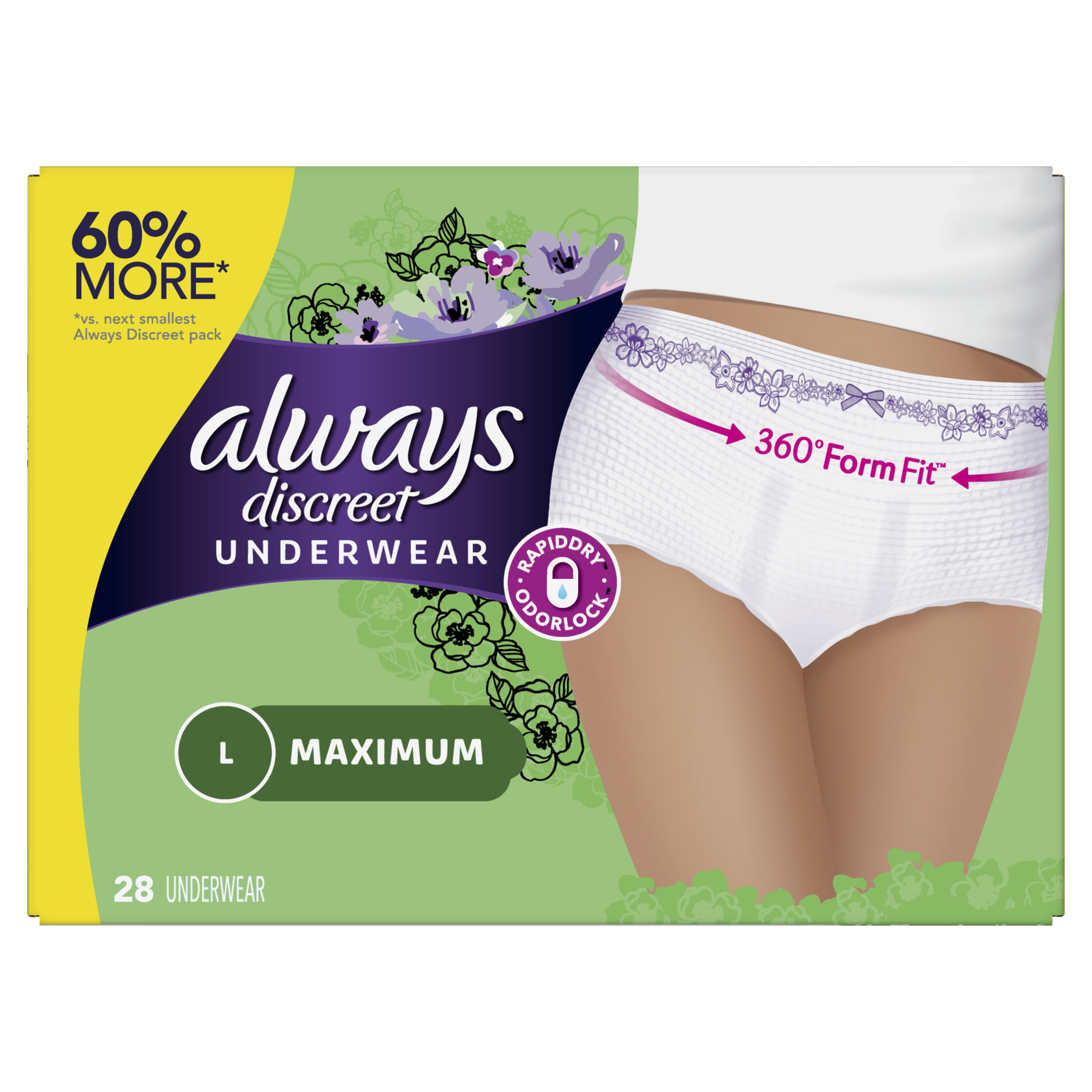 Always Discreet Max Protection Incontinence Underwear, Large, 28 ct | 3 pack of 28 count- 84 count total Visit the Always Store