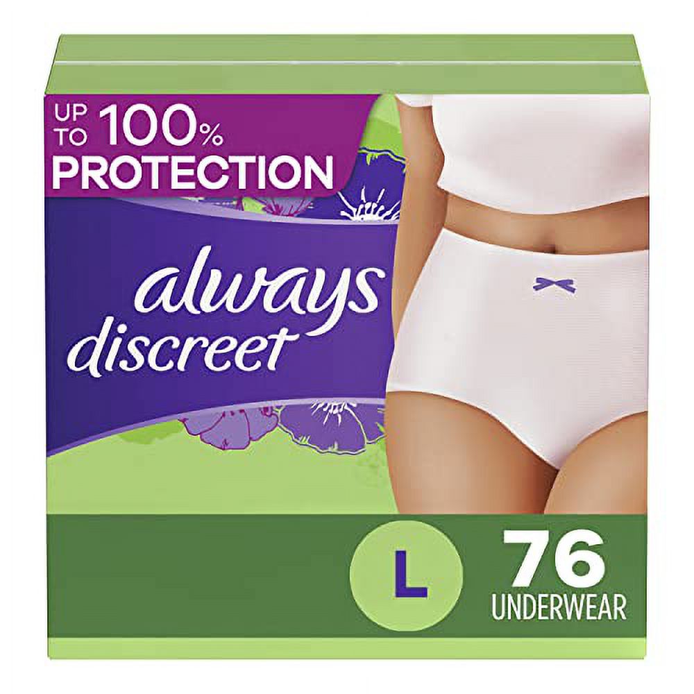 Always Discreet Adult Incontinence Underwear for Women and Postpartum Underwear, up to 100% Bladder Leak Protection, Large, 76 Count Visit the Always Store