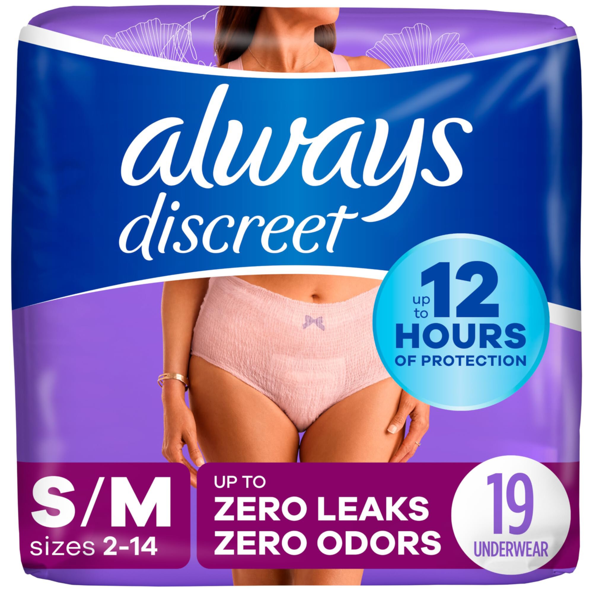 Always Discreet Adult Incontinence & Postpartum Underwear For Women, Size Small/Medium,White, Maximum Absorbency, Disposable, 19 Count(Pack of 1) (Packaging May Vary) Always Discreet