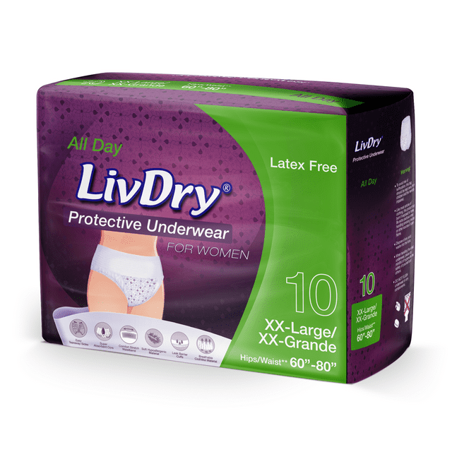 LivDry Womens Adult Incontinence Underwear, Purple Flowers, Super Comfort Absorbency (2XL, 40-Pack) LivDry