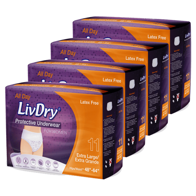 LivDry Womens Adult Incontinence Underwear, Purple Flowers, Super Comfort Absorbency (X-Large, 44-Pack) LivDry