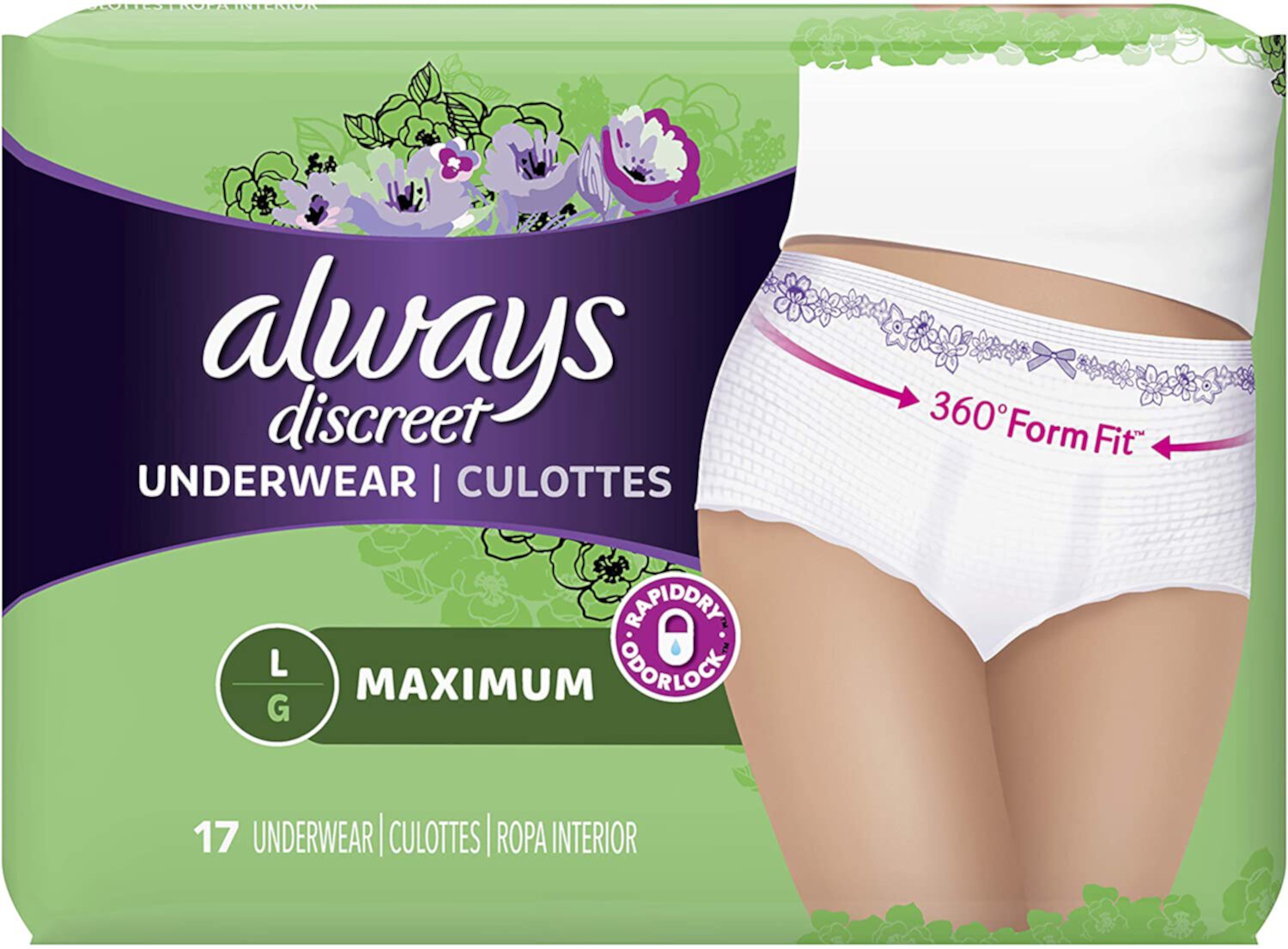 Always Discreet, Incontinence Underwear for Women, Maximum, Large, 17 Count Visit the Always Store