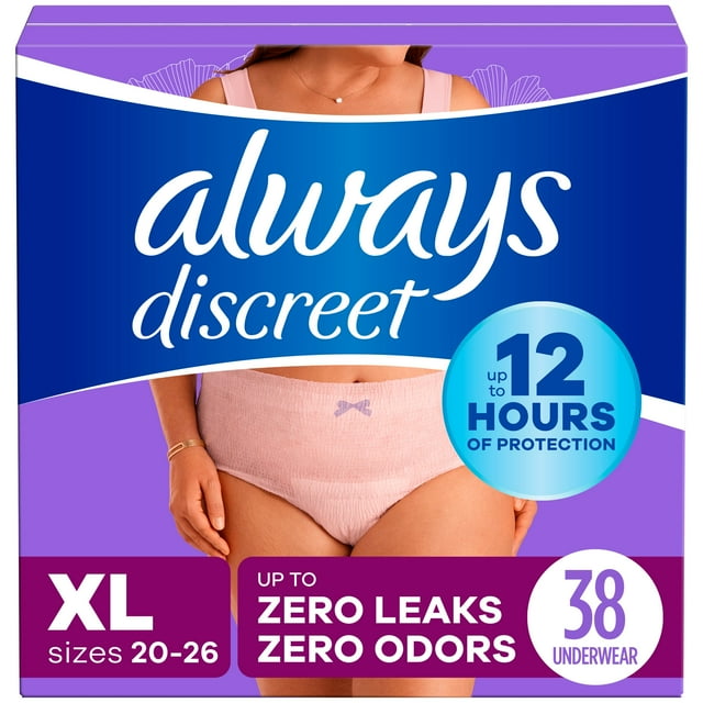 Always Discreet Adult Incontinence Underwear for Women and Postpartum Underwear, XL, Up to 100% Bladder Leak Protection, 38 CT Always Discreet