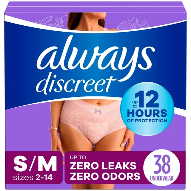 Always Discreet Adult Incontinence Underwear for Women and Postpartum Underwear, S/M, up to 100% Bladder Leak Protection, 38 CT Always Discreet