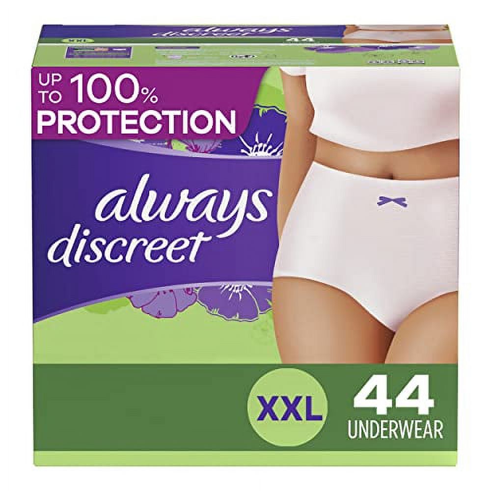 Always Discreet, Incontinence & Postpartum Underwear For Women, Size Xxl, Maximum Absorbency, Disposable, 22 X 2 Packs (44 Count Total) Always Discreet