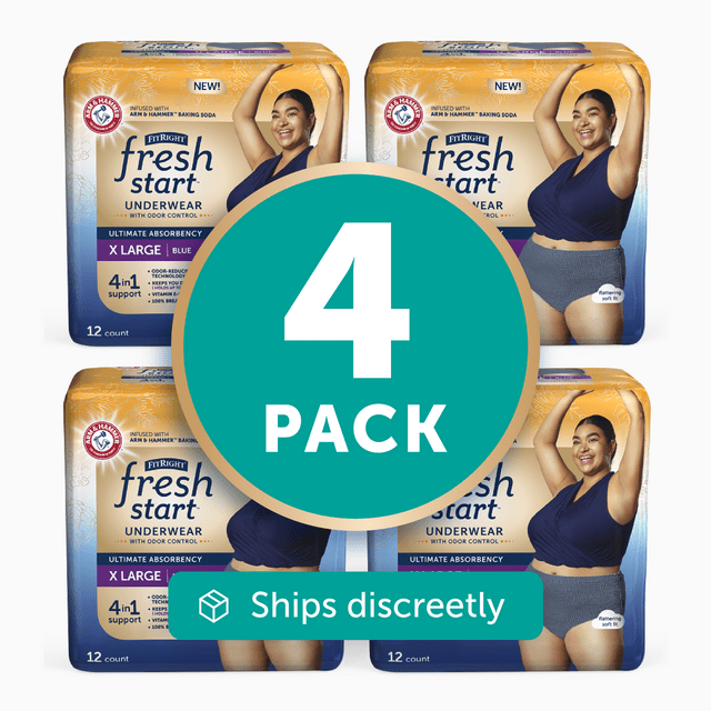 FitRight Fresh Start Incontinence Underwear for Women, Ultimate Absorbency, XL, Blue, 48 ct FitRight