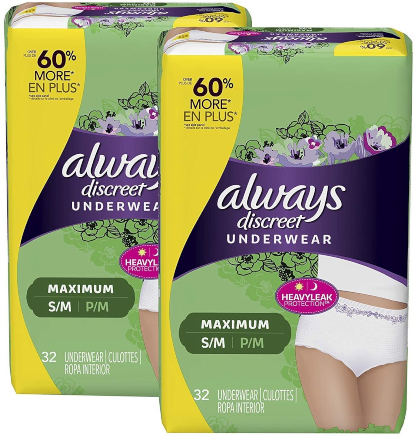 Always Discreet Incontinence & Postpartum Incontinence Underwear for Women, Small/Medium, Maximum Protection, Disposable (32 Count, Pack of 2-64 Count Total) Always Discreet