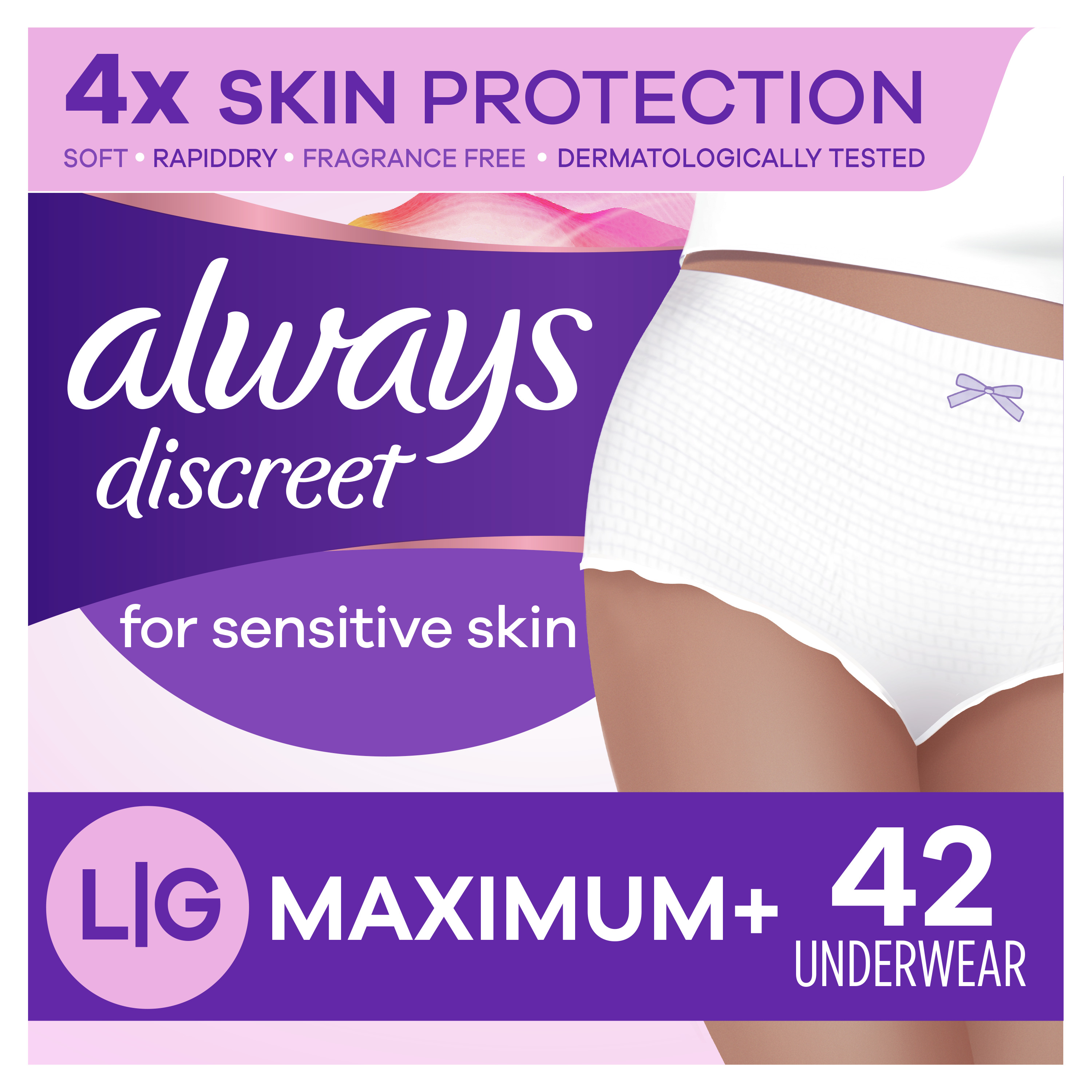 Always Discreet for Sensitive Skin Underwear L Maximum Plus Absorbency, 42 Count Always Discreet