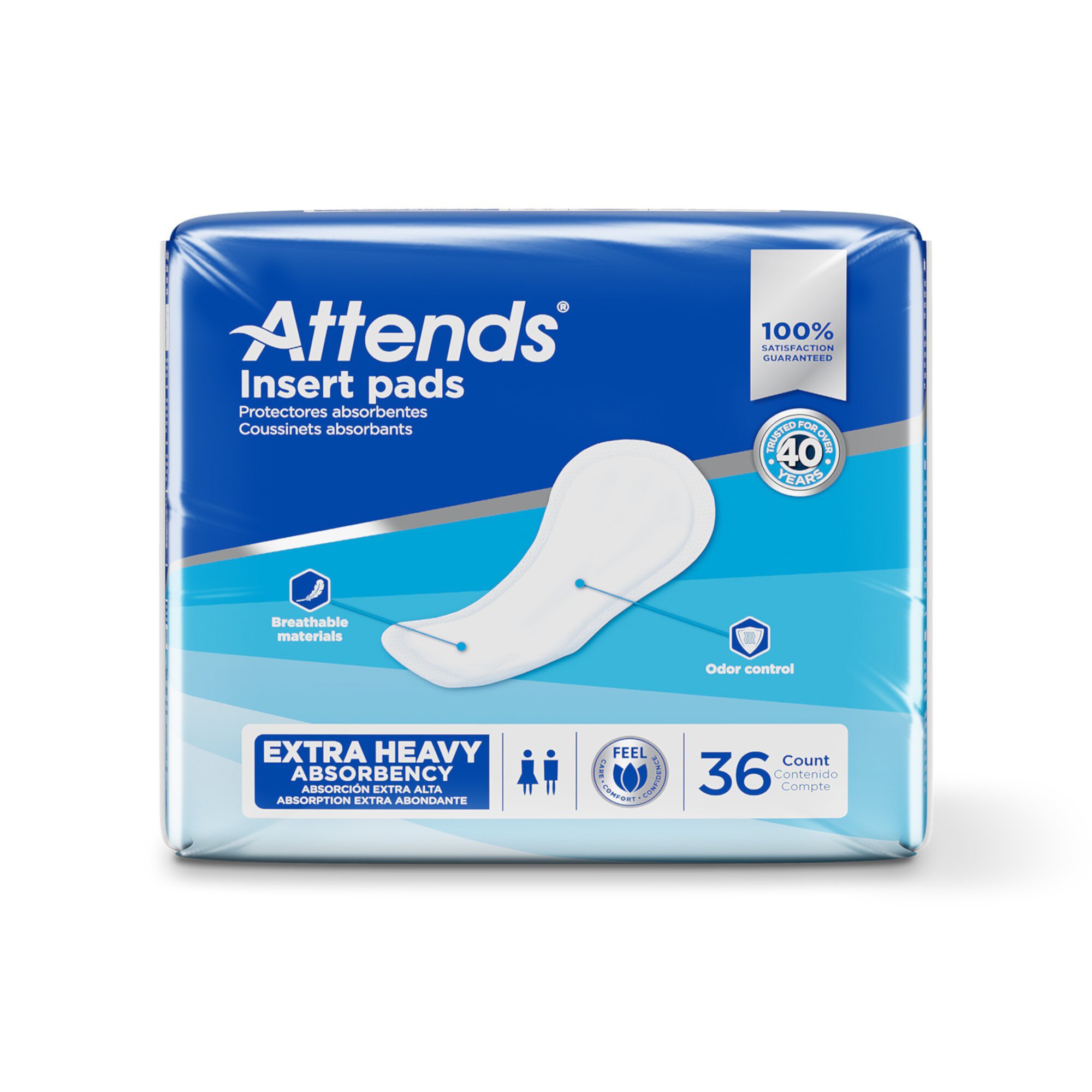 Attends Insert Pad Unisex Incontinence Liner 16.5" L IP0400A, Moderate to Heavy, 36 Ct Attends