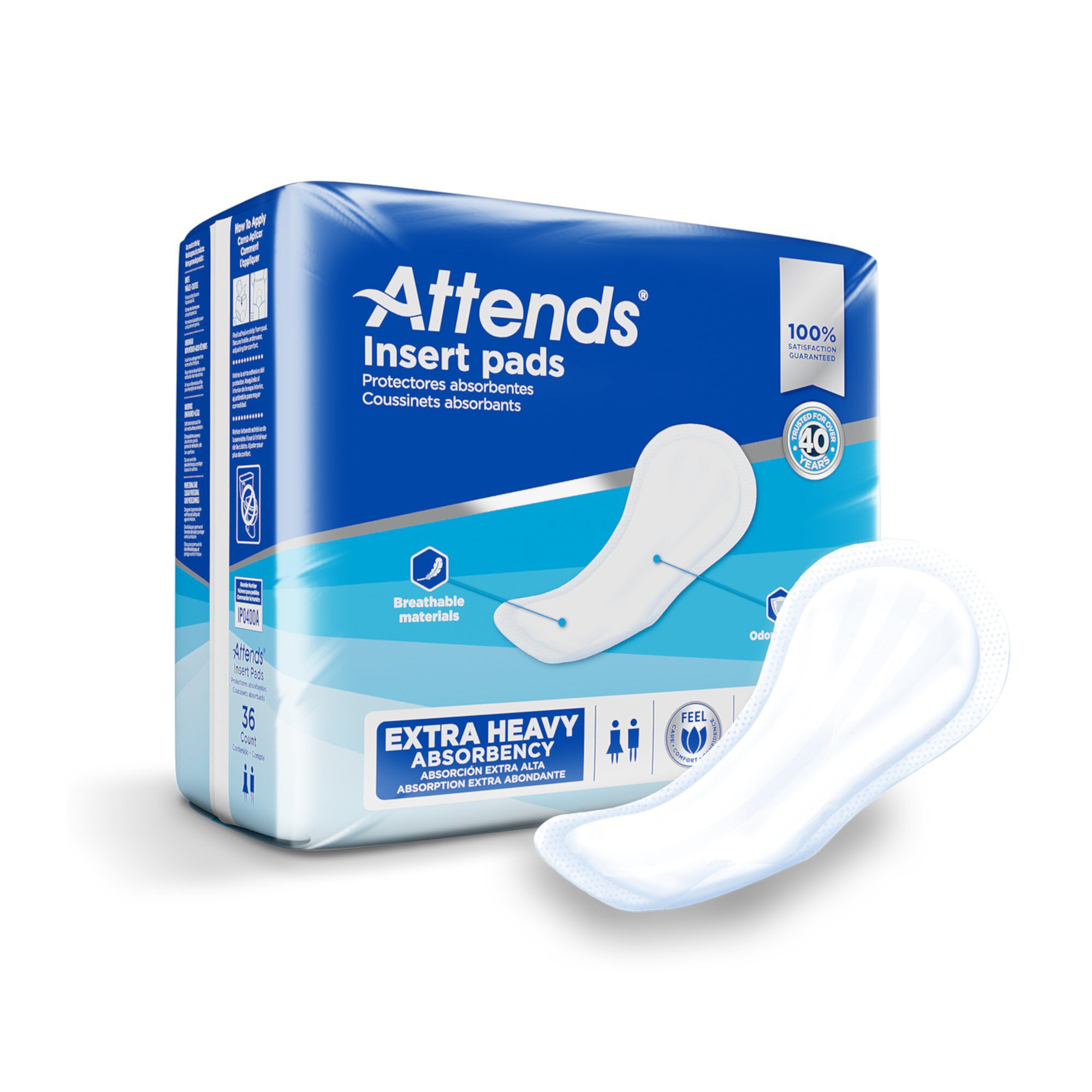 Attends Insert Pad Unisex Incontinence Liner 16.5" L IP0400A, Moderate to Heavy, 144 Ct Attends