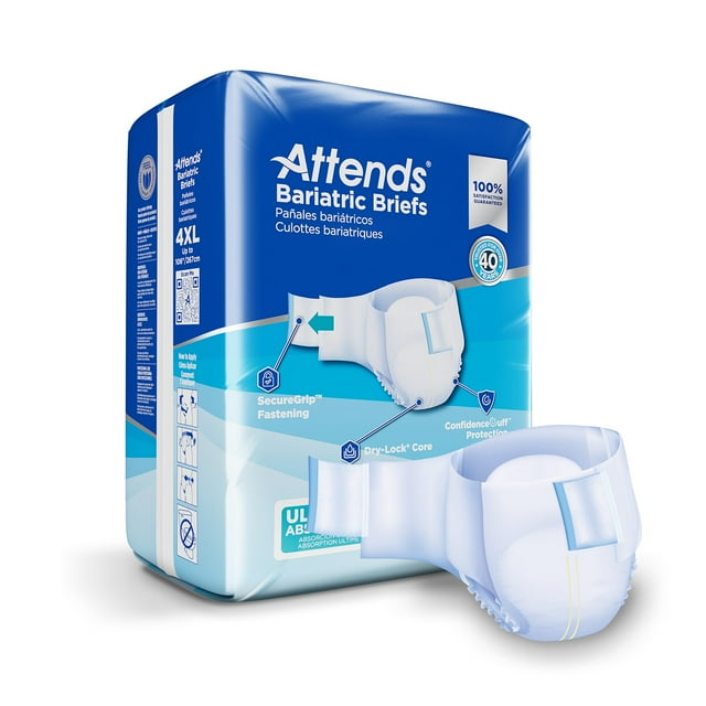 Attends Bariatric Adult Incontinence Brief 4X-Large Heavy Absorbency Bariatric, DD60, Heavy to Severe, 32 Ct Attends