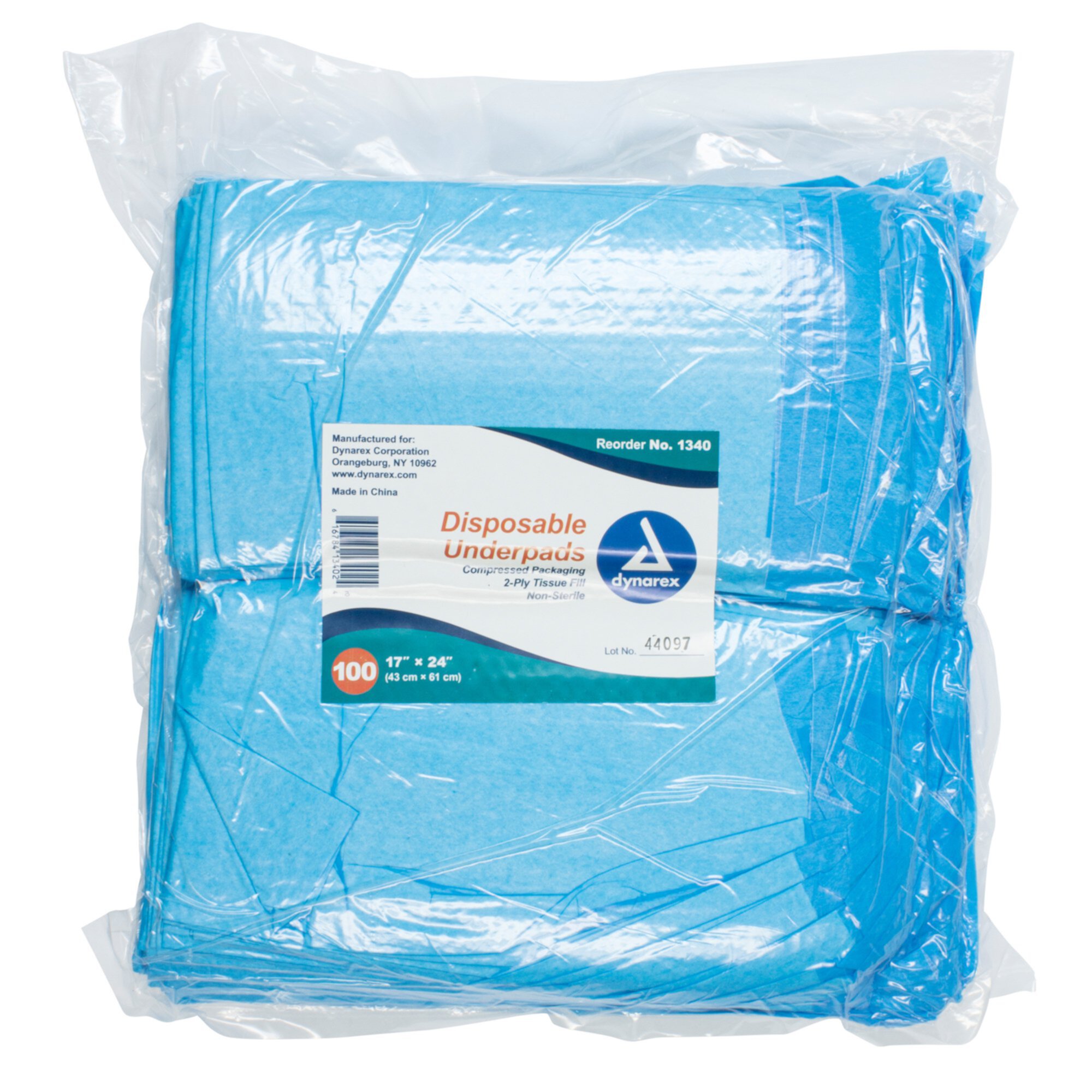 Dynarex Disposable Underpad Fluff 17X24" 1340 100 pads Dynarex