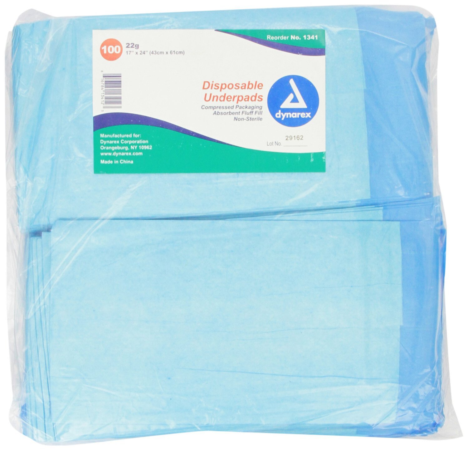 Dynarex 1341 Disposable UnderPad, Medical-Grade Incontinence Bed Pad to Protect Sheet, Mattresses, and Furniture, 17" x 24", 22g, 100 Count Dynarex