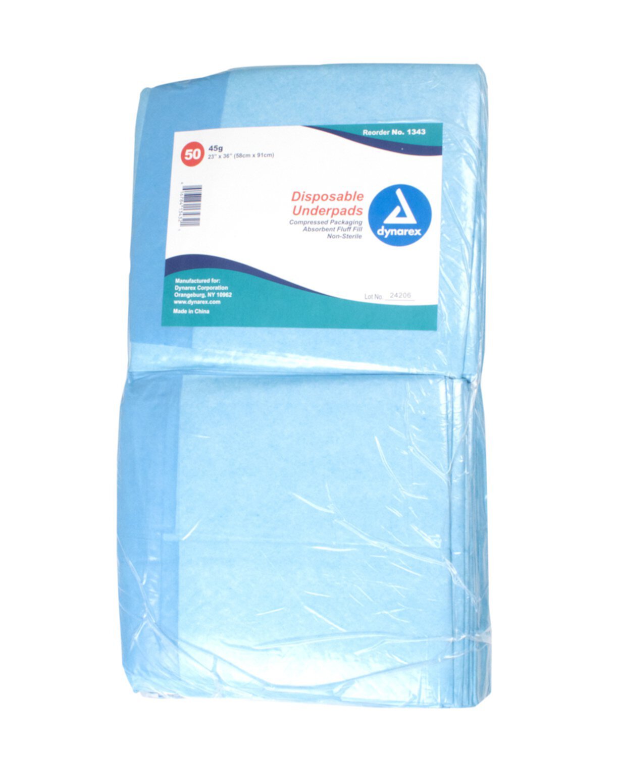 Dynarex 13433101 23 x 36 in. Blue Disposable Light-Absorbent Underpad - Pack of 50 Dynarex