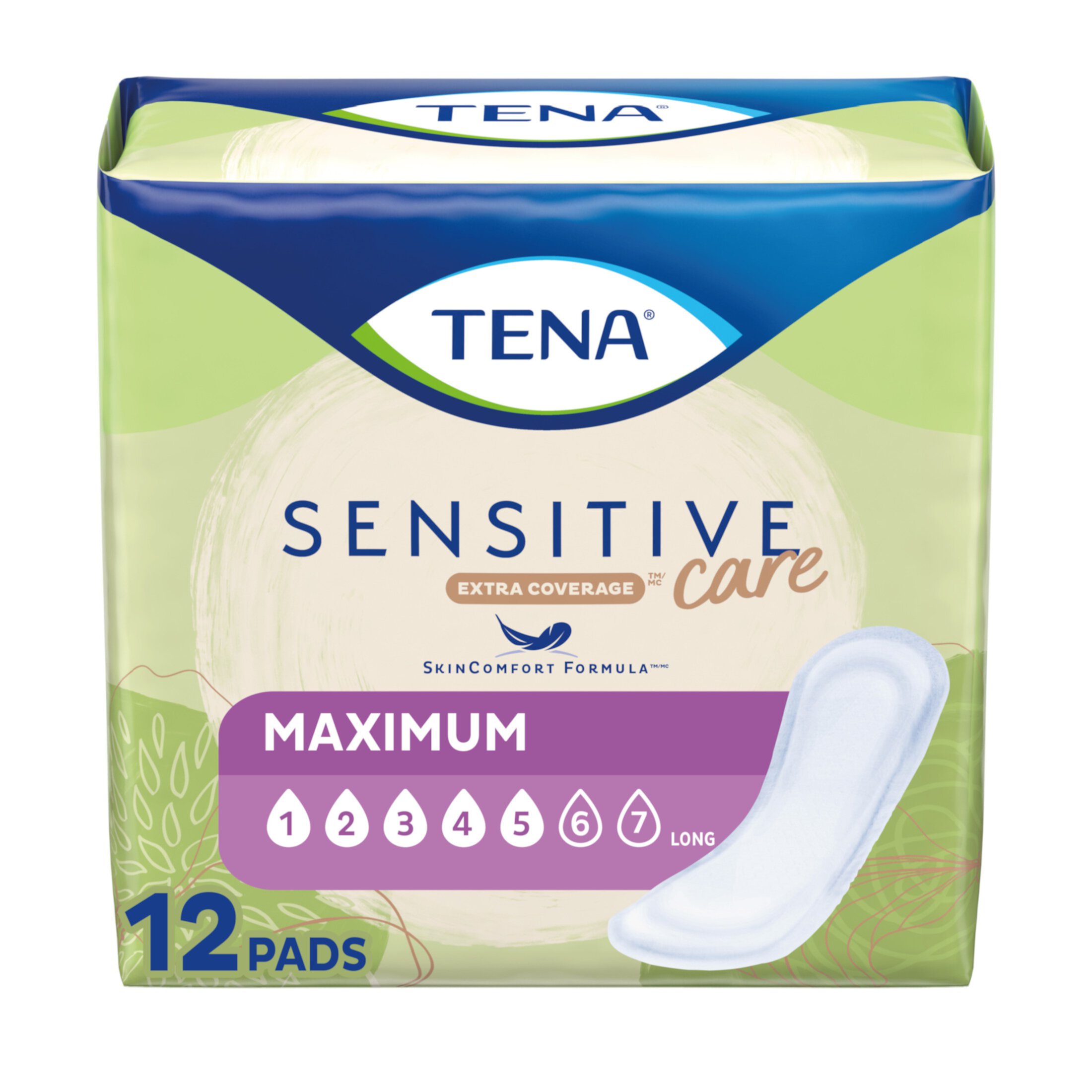 TENA Sensitive Care Extra Coverage Maximum Long Incontinence Pads, 12ct Tena