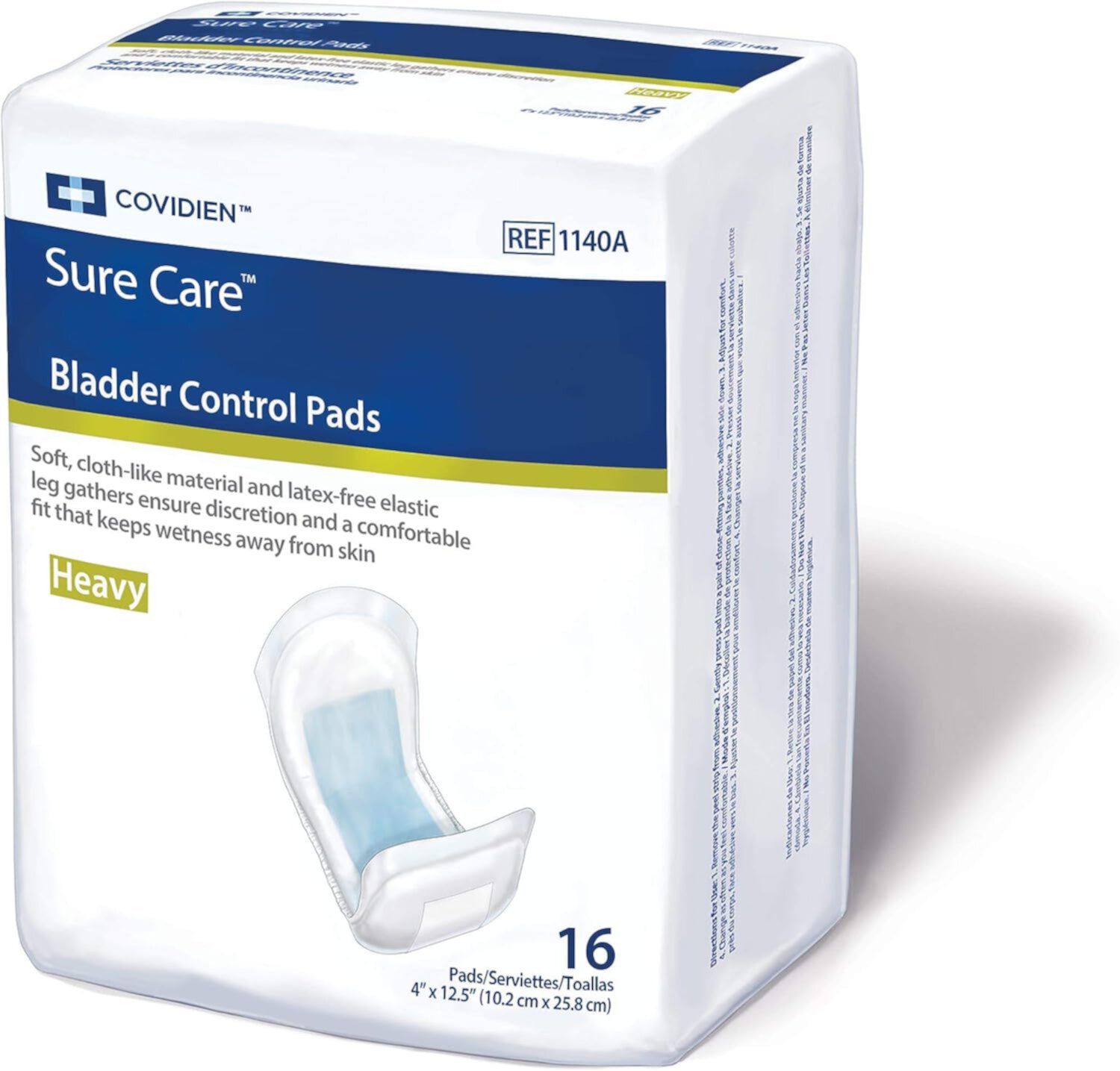 Covidien 1140A Sure Care Bladder Control Pads, Night-Time Absorbency, 4" x 12-1/2" Size (Pack of 16) Cardinal Health