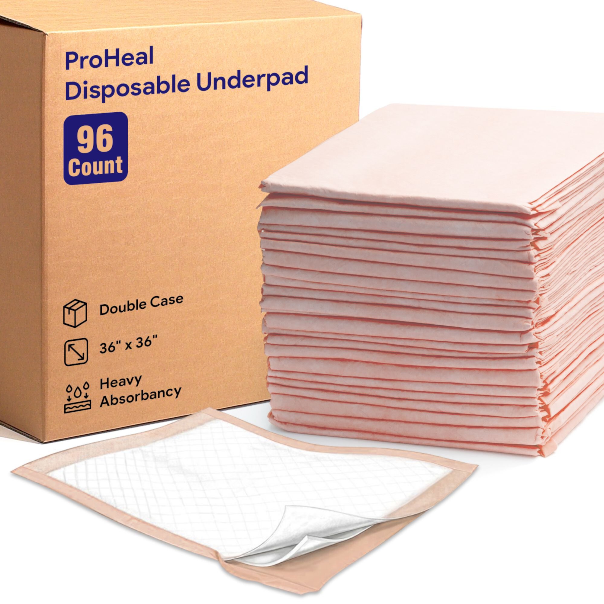 Proheal Disposable Heavy Absorbent Underpads (96 Pack) 36" x 36" - Incontinence Chux Bed Pads ProHeal