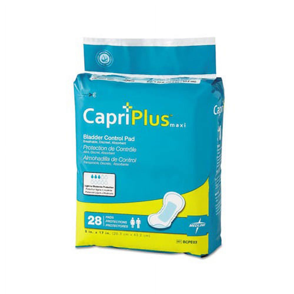 Capri Plus Bladder Control Pads Ultra Plus, 8&quot; x 17&quot;, 28/Pack, 6/Carton Medline