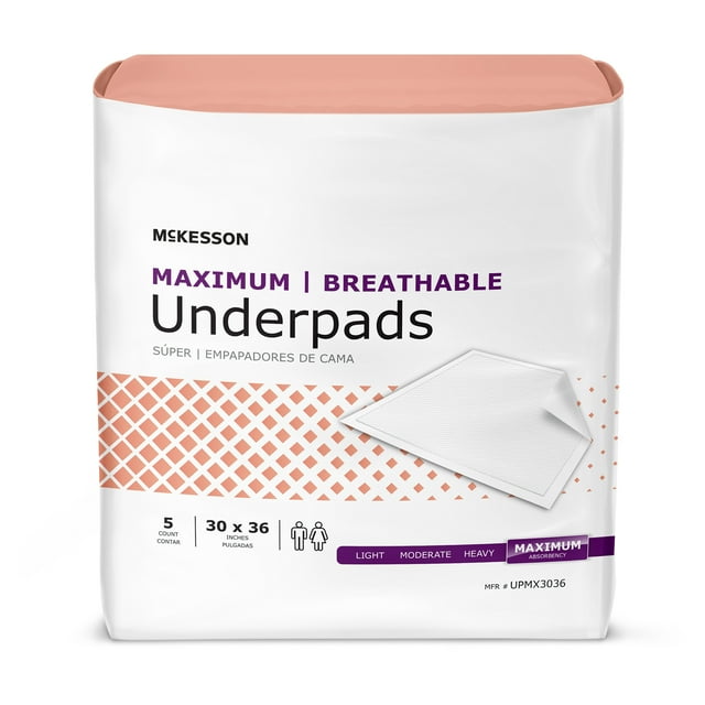 McKesson Maximum Absorbency Adult Disposable Bed Pad XL Underpads 30x36”, 5 ct Mckesson