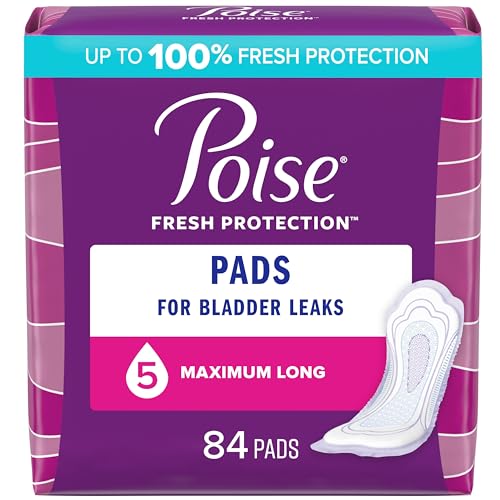 Poise Incontinence Pads & Postpartum Incontinence Pads, 5 Drop Maximum Absorbency, Long Length, 84 Count (2 Packs of 42), Packaging May Vary Visit the Poise Store