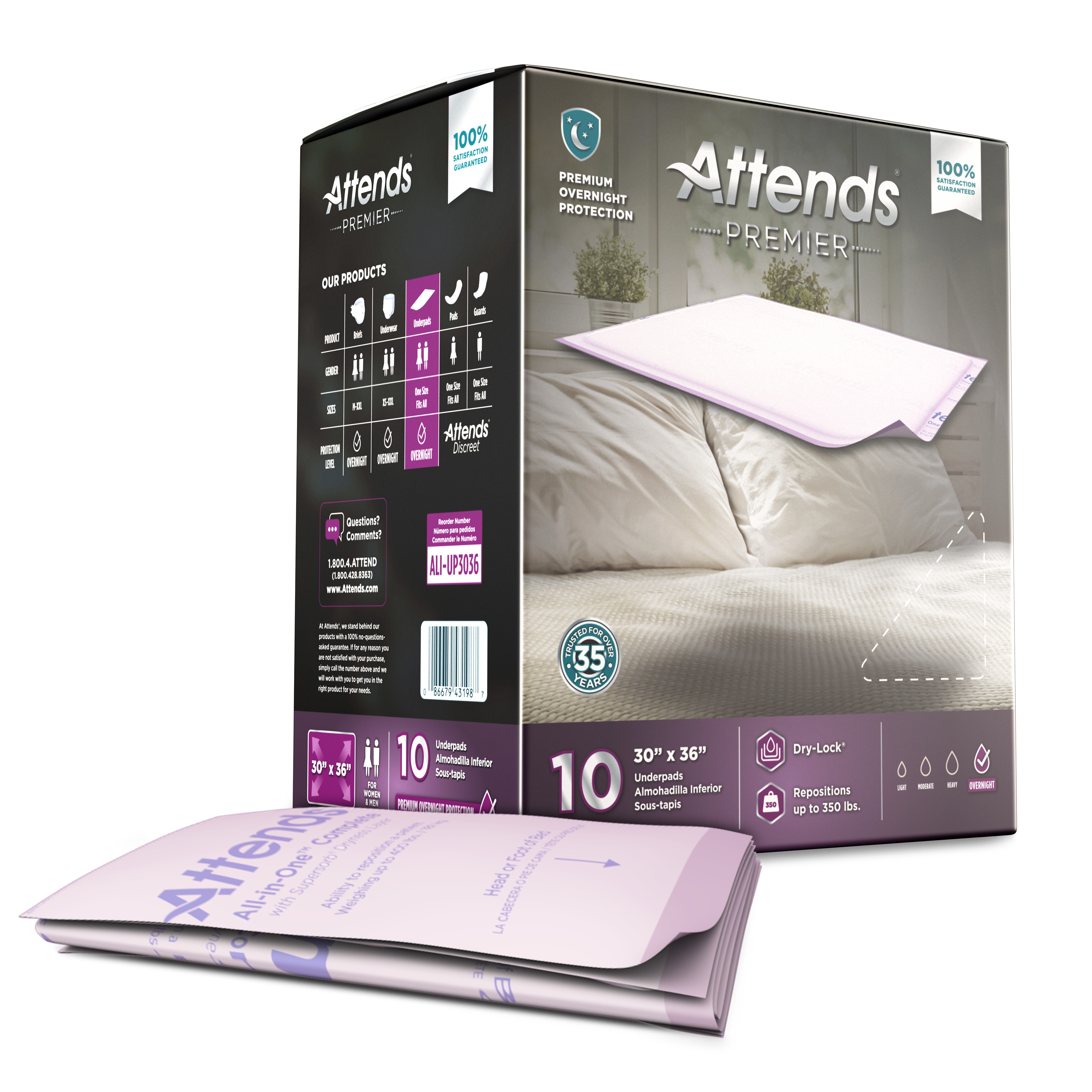 Attends Premier Disposable Underpad Heavy Absorbency Dry-Lock® Core 30 X 36" ALI-UP3036 10 pads Attends