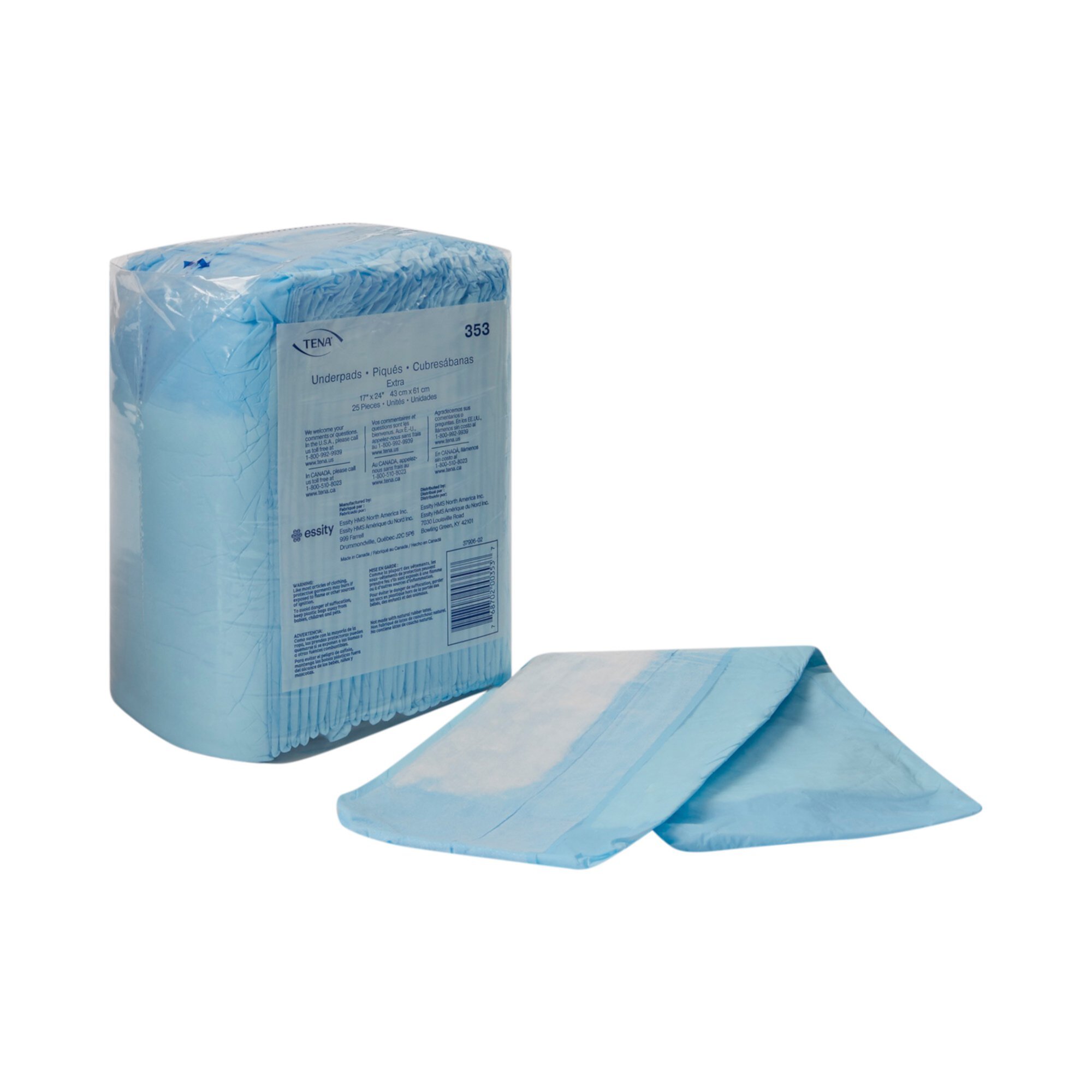 TENA Extra Underpad, Incontinence, Disposable, Light Absorbency, 17 in x 24 in, 300 Ct Tena