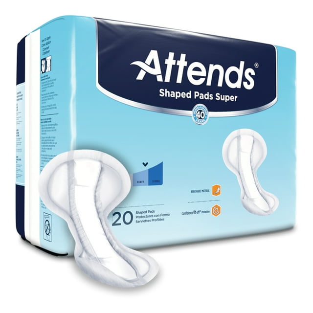 Attends Shaped Pads Super Unisex Incontinent Pad Contoured 13 X 27.2 Inch SPSA, 80 Ct Attends