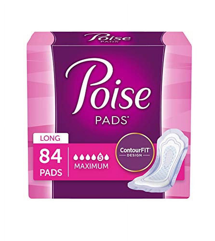 Poise Incontinence Pads, Maximum Absorbency, Long, 84 Count (2 Packs of 42) (Packaging May Vary) Poise