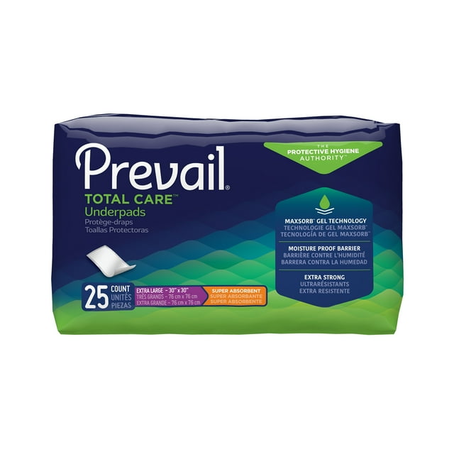 Prevail Total Care Disposable Underpad Heavy Absorbency Polyester 30X30" UP-100/1 25 pads Prevail