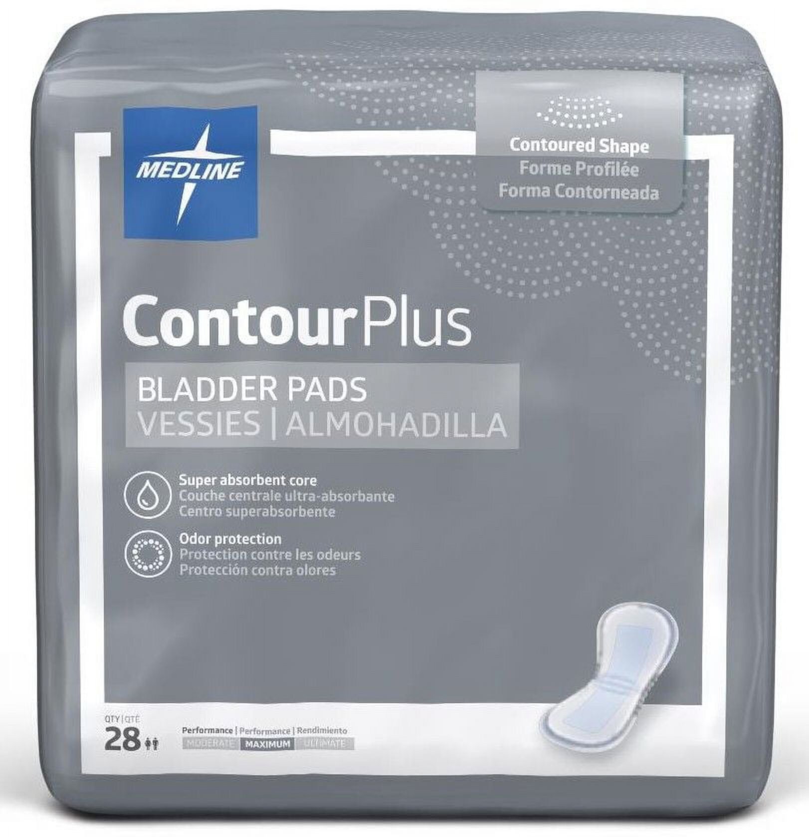 Medline ContourPlus Bladder Control Pads, 28 Ct, Women & Men Discreet Incontinence Pads, 6.5" x 13.5" Medline