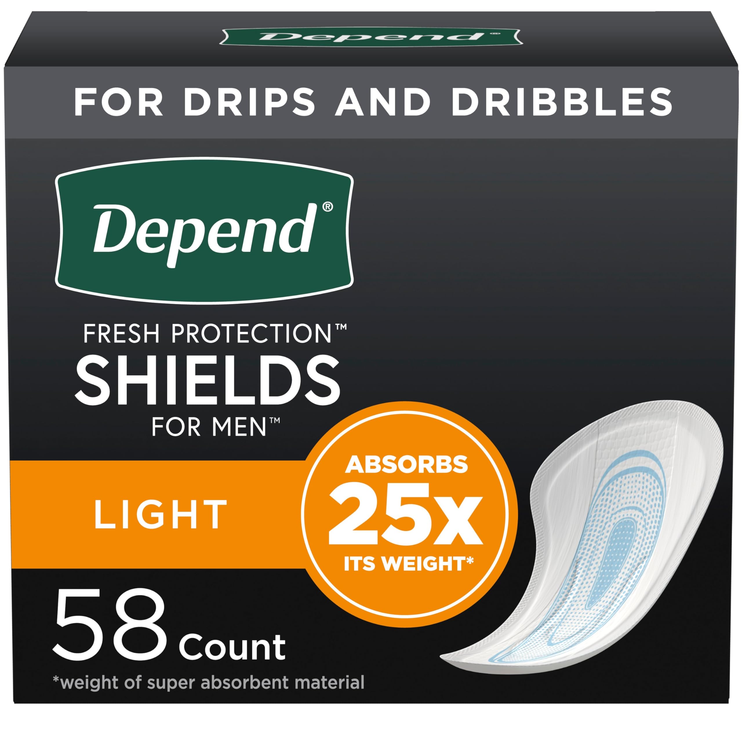 Depend Incontinence/Bladder Control Shields, Incontinence Pads for Men, Light Absorbency, 58 Count (Packaging May Vary) Visit the Depend Store