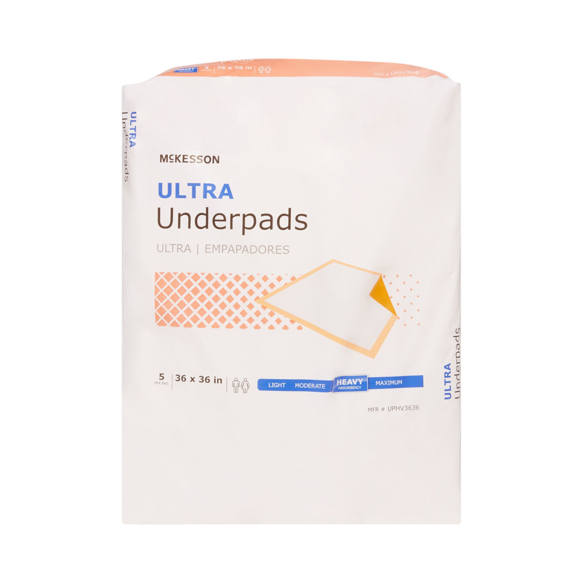 Underpad, McKesson Ultra, 36 X 36 Inch Disposable Fluff / Polymer Heavy Absorbency, UPHV3636 - Pack of 5 Mckesson